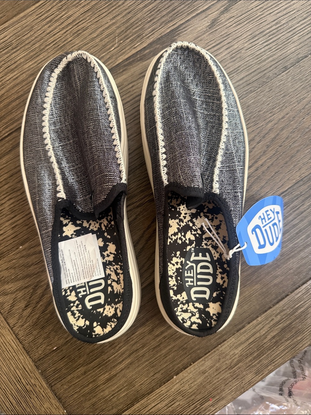 Hey Dude Kids Slip-On Sneakers in Charcoal and Cream Trim